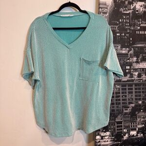 Preowned Altar'd State Aqua Textured Knit Top Size XL